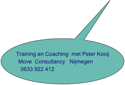 
  
    Training en Coaching  met Peter Kooij        
          Move  Consultancy   Nijmegen
       0633 922 412   
                                p.kooy@worldonline.nl                                                
            
        
